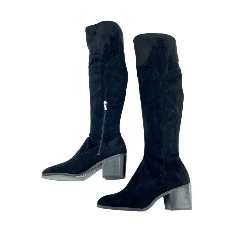 Marc Fisher Black Fabric Faux Suede Knee High Boots SZ 8.5 New $249